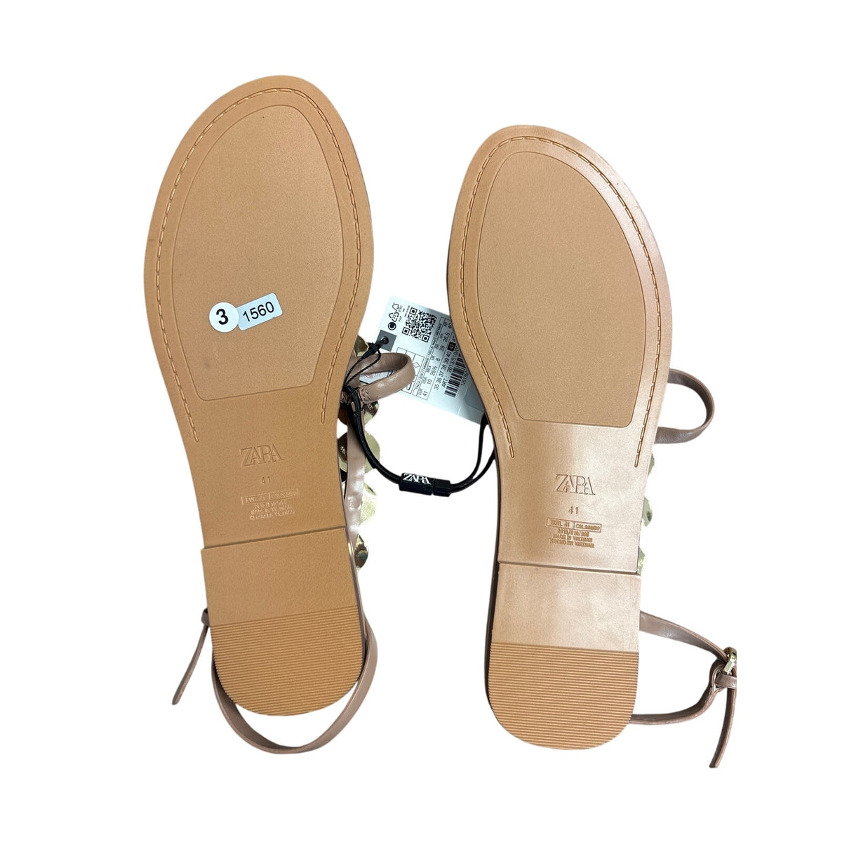 NWT Zara Nude and Gold Flat Sandals Sz 10