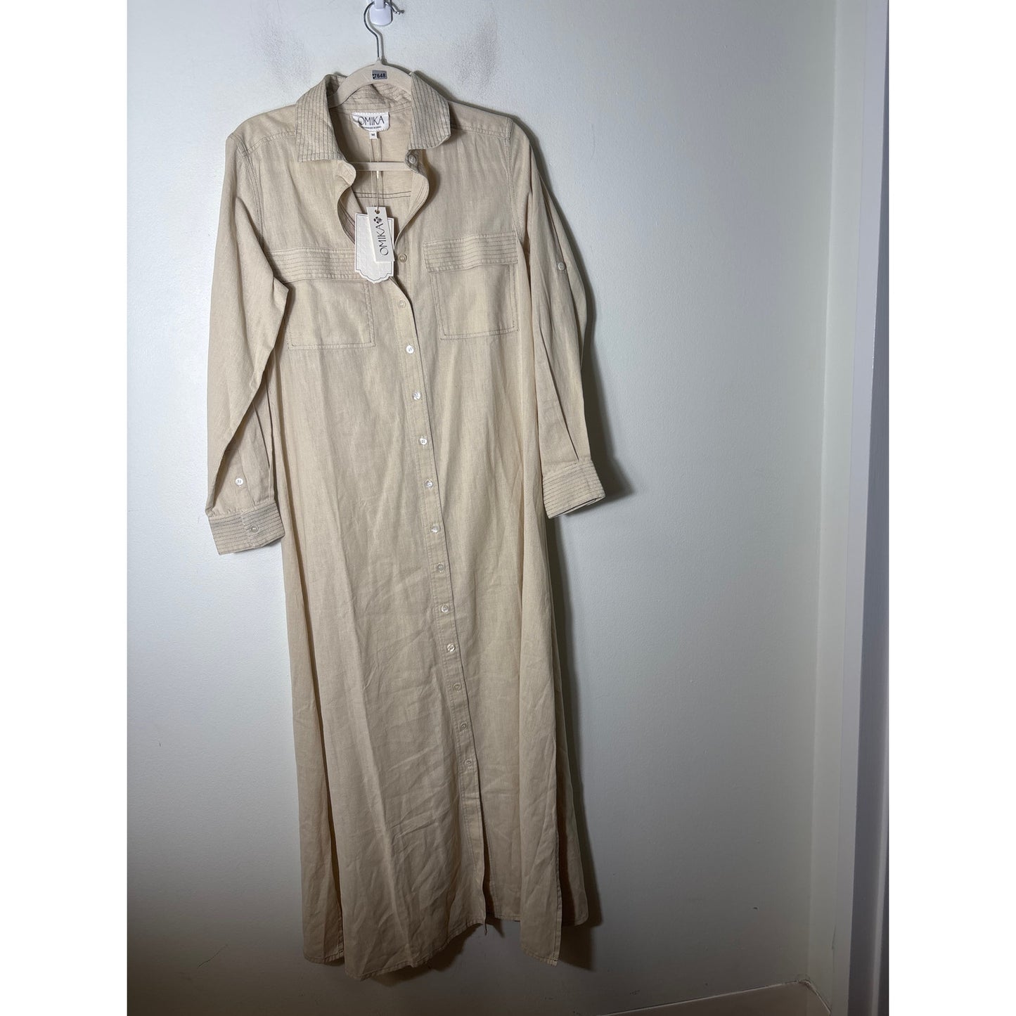 NWT OMIKA Palma Maxi Solid Miso Button Up Shirt Dress Sz M