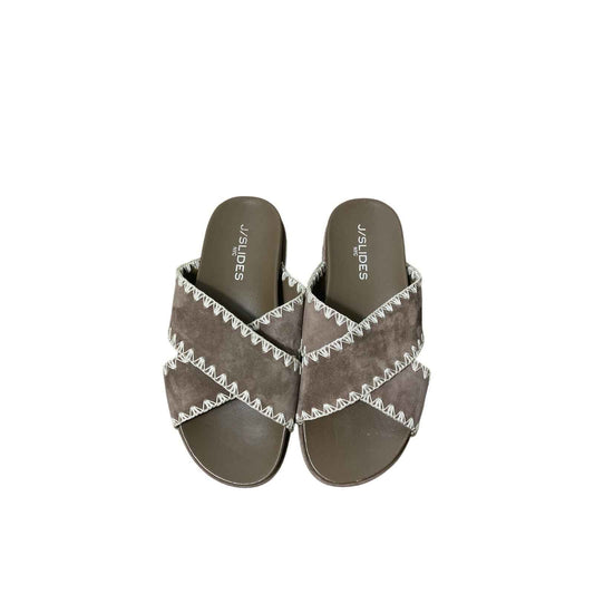 J/Slides Brown Suede Platform Slip On Sz 7.5