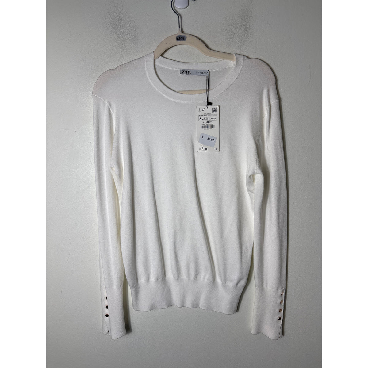 NWT Zara White Long Sleeve Knit Shirt Sz XL