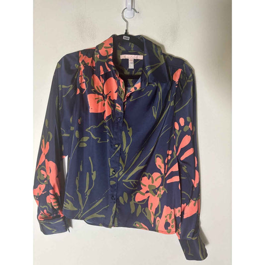 Hutch Navy Blue Floral Long Sleeve Button Up Shirt Sz S