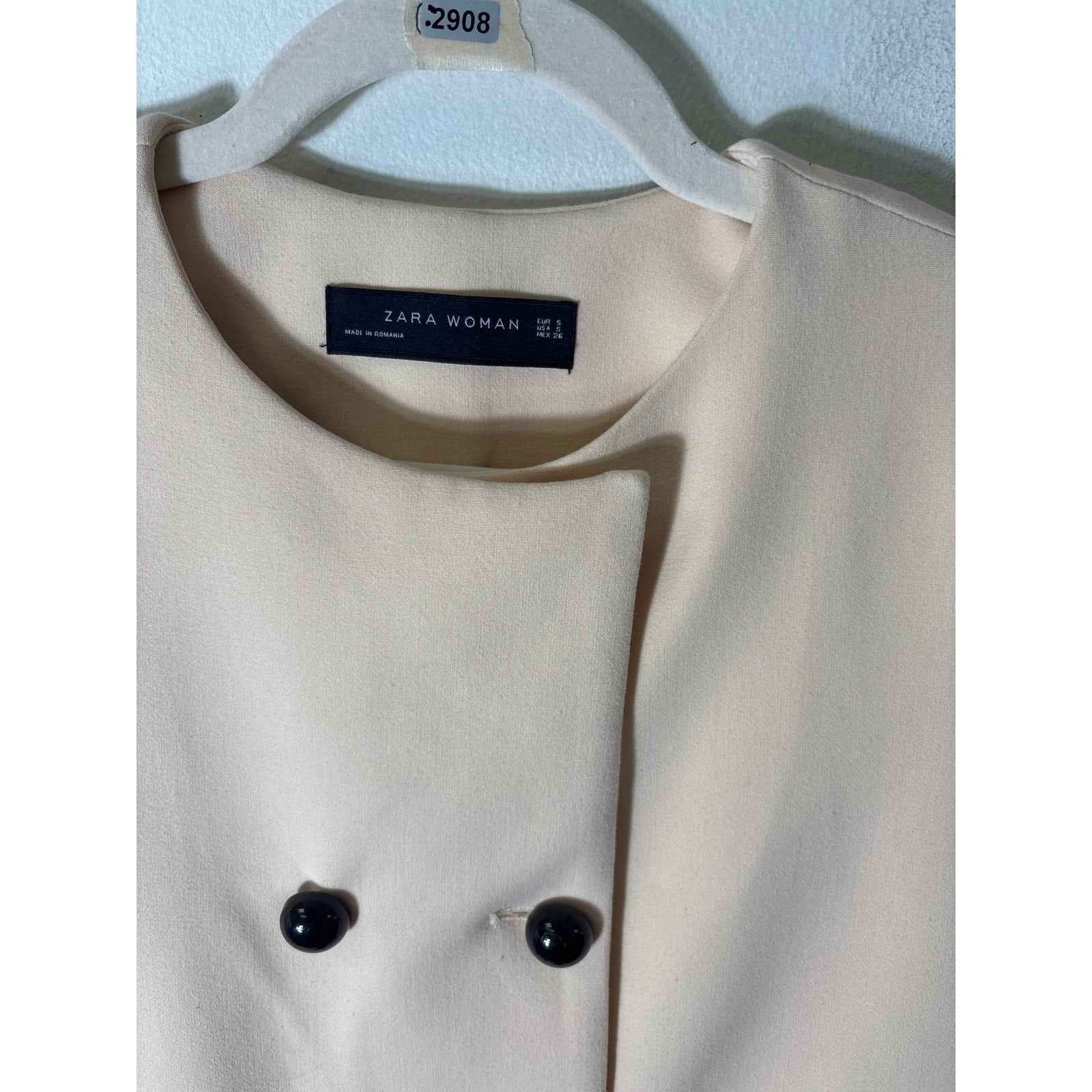 Zara Woman Cream Long Sleeve Peplum Drop Waist Coat Sz S