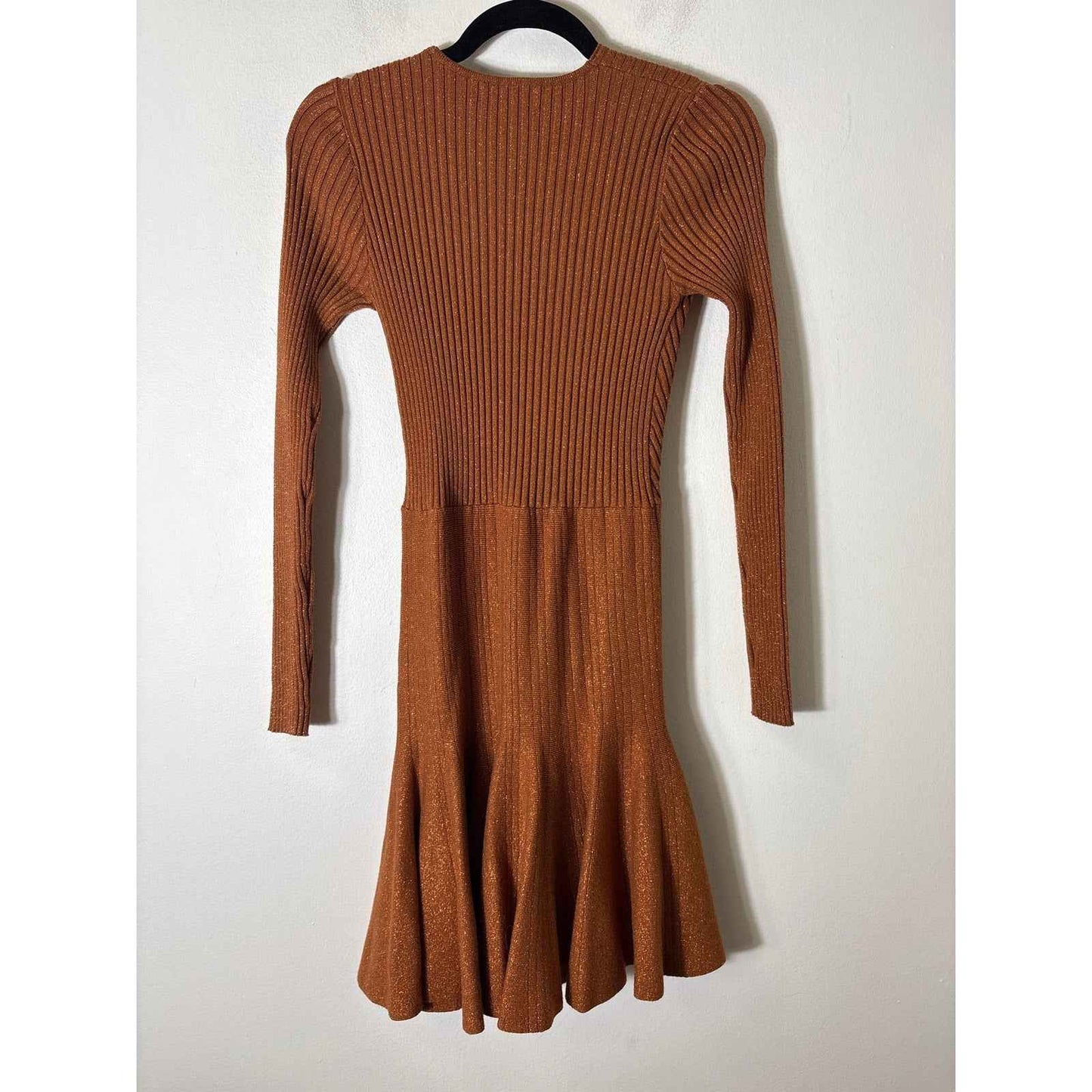 Lea & Viola Brown Shimmer  Ribbed Cross Front Mini Dress Sz M