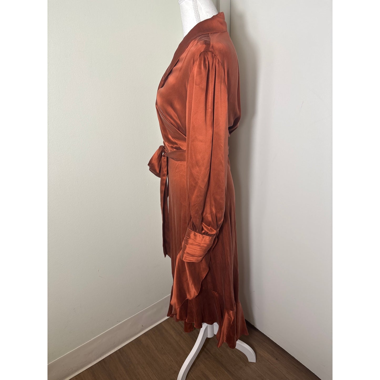 Zimmerman Rust Silk Wrap Midi Dress Sz 2
