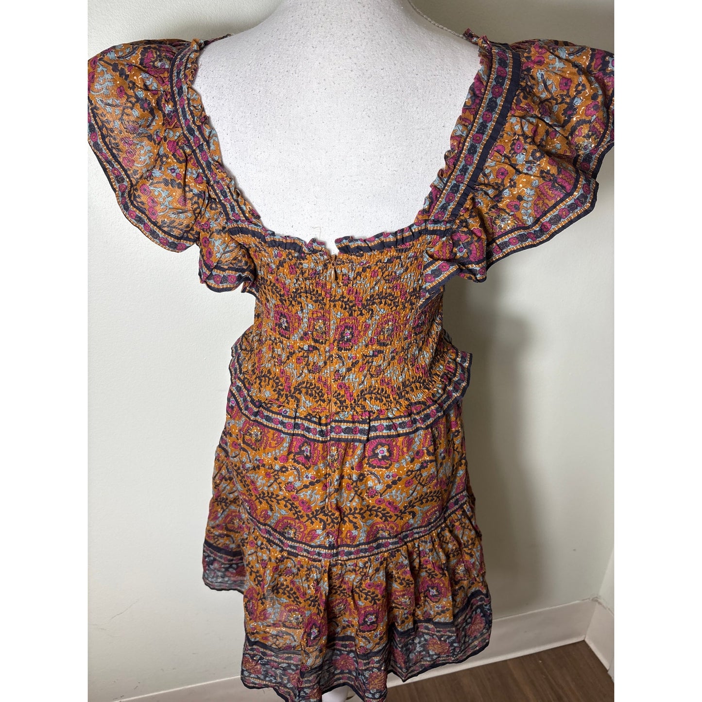 Sea New York Multicolor Flutter Sleeve Cotton Smocked Dress Sz S