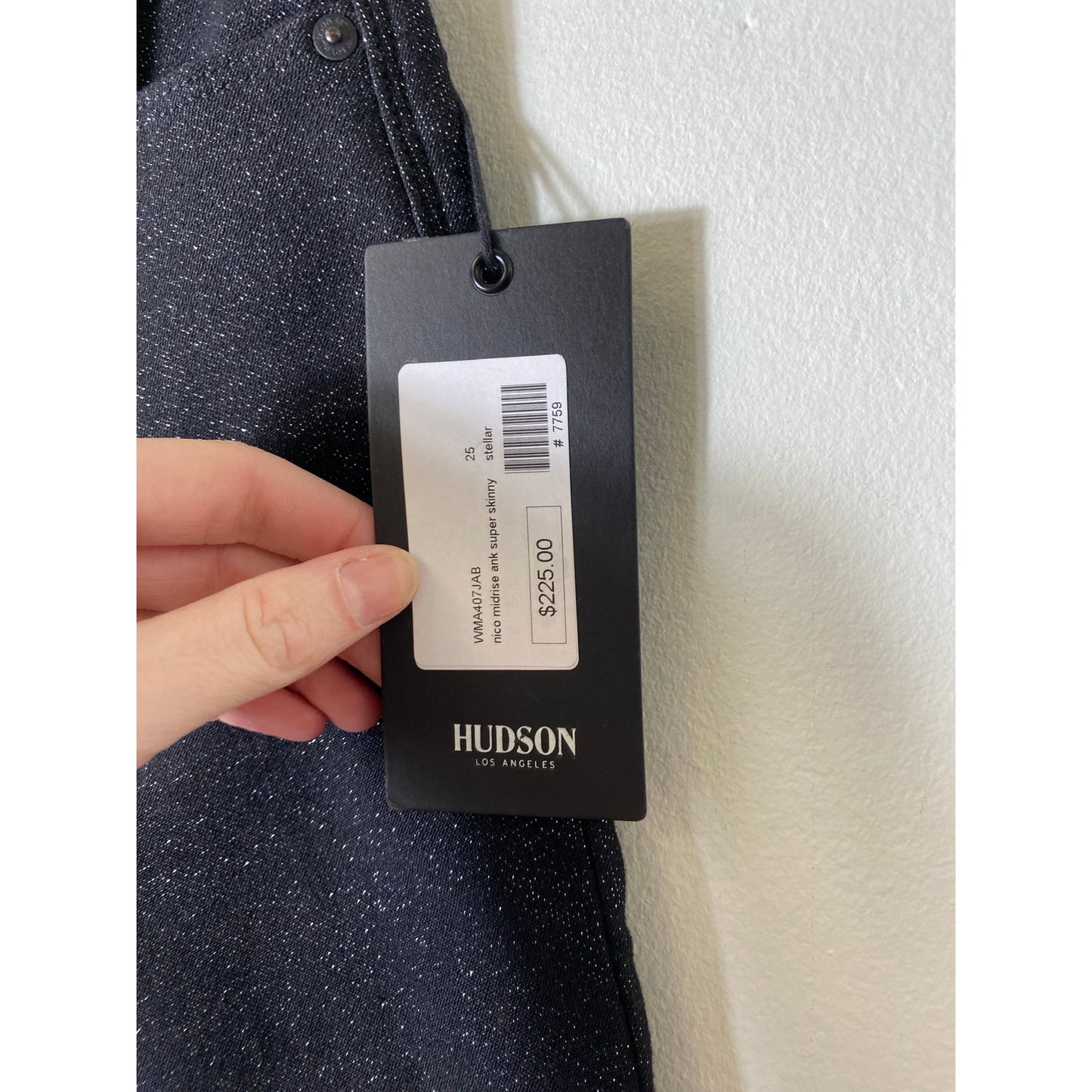 NWT Hudson Los Angeles Black Sparkly "Nico" Midrise Skinny Ankle Jeans Sz 25