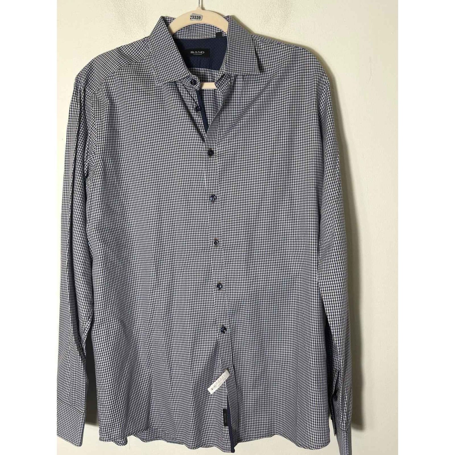 Men's Sand Copenhagen Navy Brown Houndstooth Button Down Shirt Sz 42