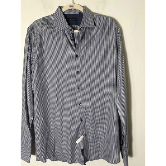 Men's Sand Copenhagen Navy Brown Houndstooth Button Down Shirt Sz 42