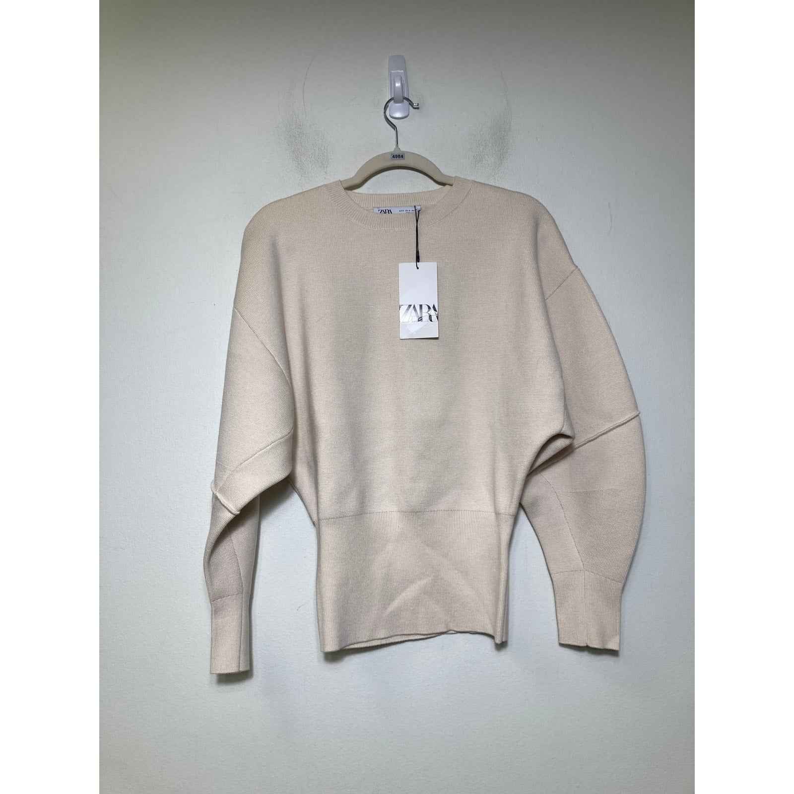 NWT Zara Off White Long Sleeve Knit Funnel Sweater Sz M