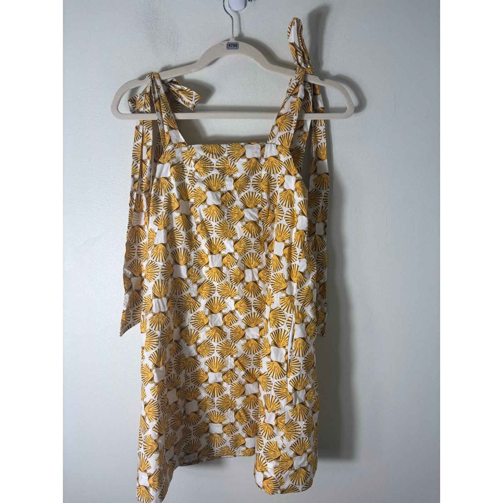 Maeve Yellow Sea Shell Cotton Summer Mini Dress with Ties at Shoulder Sz XS
