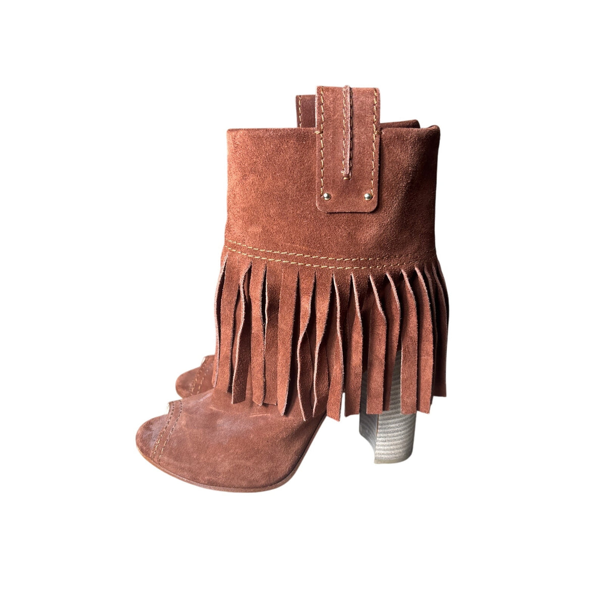 Casadei Reddish Brown Suede Peep Toe High Heel Bootie Sz 8