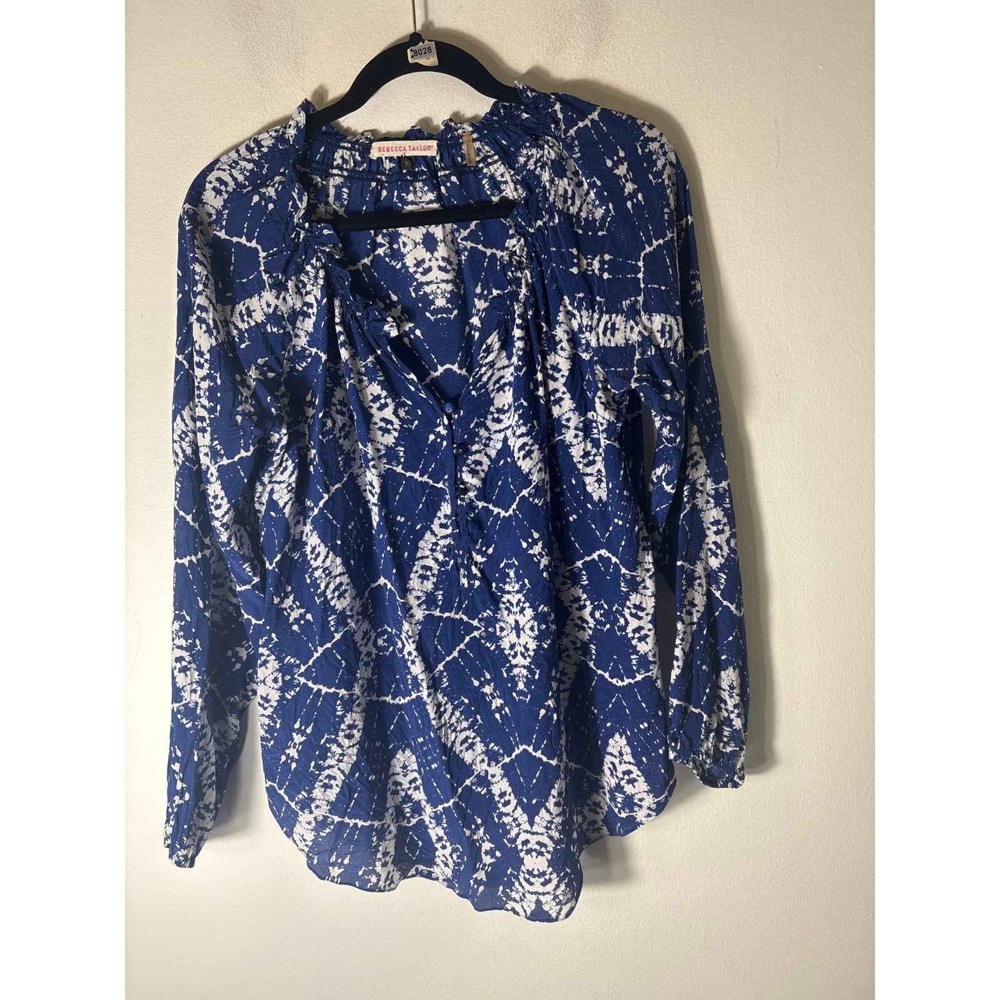 Rebecca Taylor Cobalt Blue White Long Sleeve V-Neck Tunic Sz 6