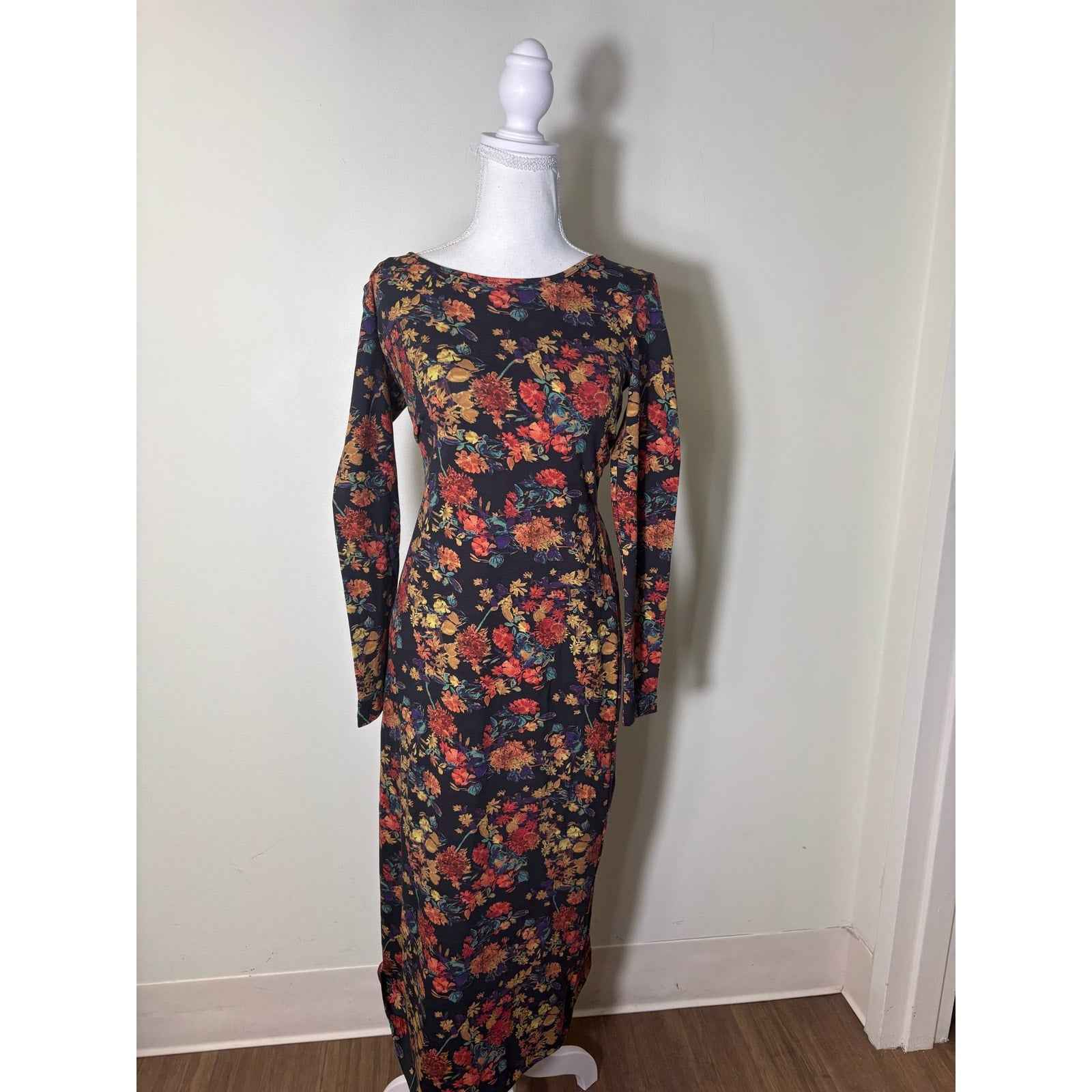 NWT Peruvian Connection Black Long Sleeve Candlelit Floral Maxi Dress Sz XS
