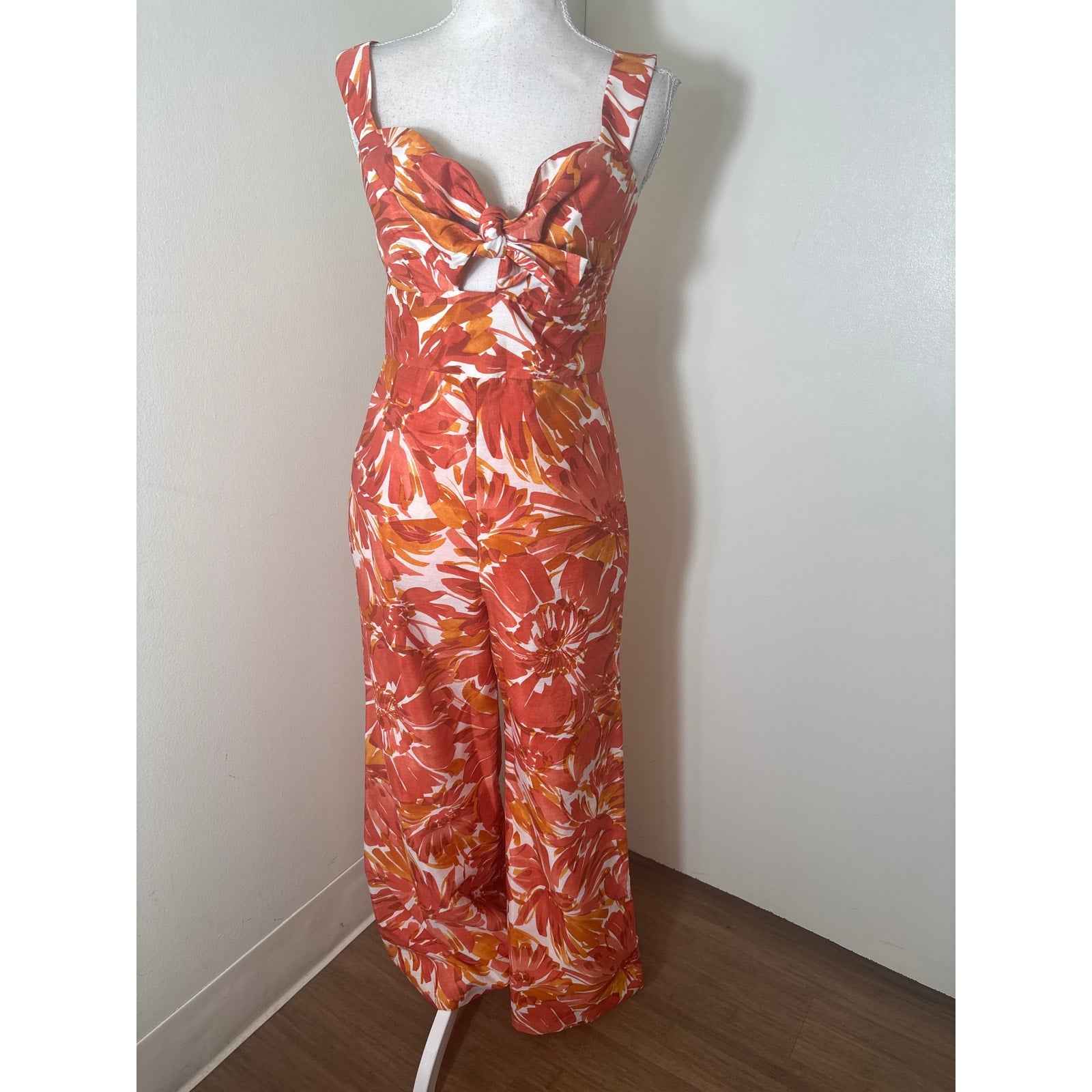 Alexis Pinkish Orange Floral Sleeveless Wide Leg Jumpsuit Sz S