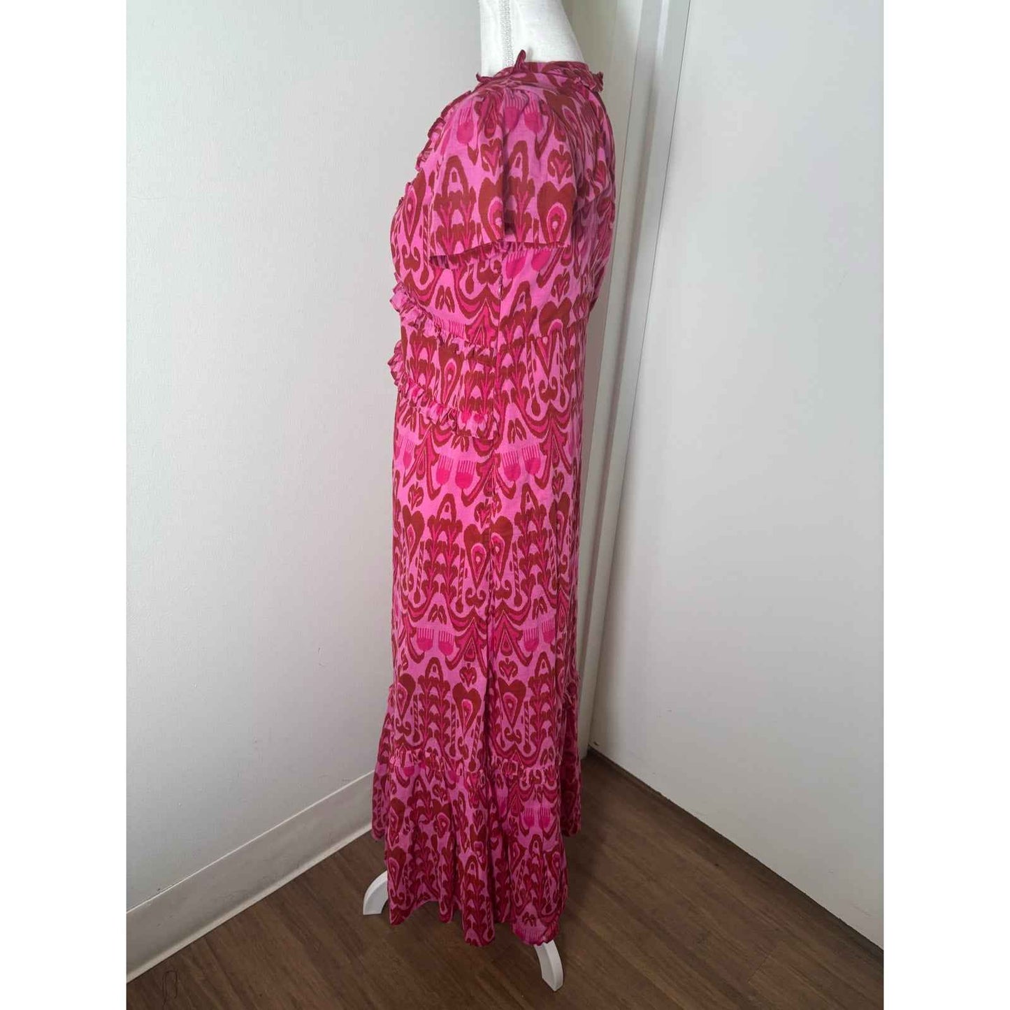 La Plage Pink and Red Ikat Maxi Dress Sz S