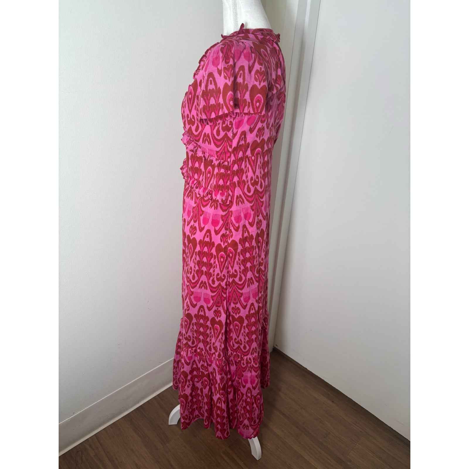 La Plage Pink and Red Ikat Maxi Dress Sz S
