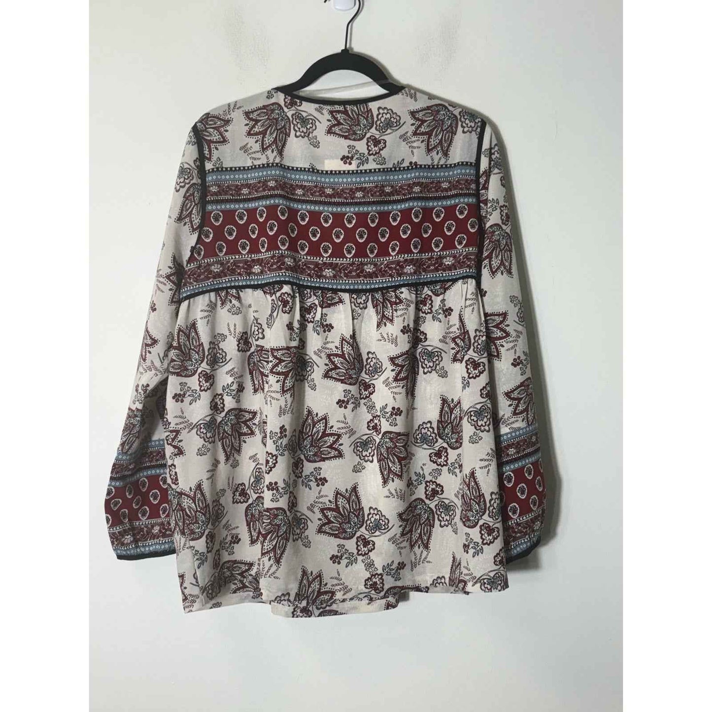 NWT Sanctuary Ivory Multicolor Long Sleeve V-Neck Boho Top Sz L