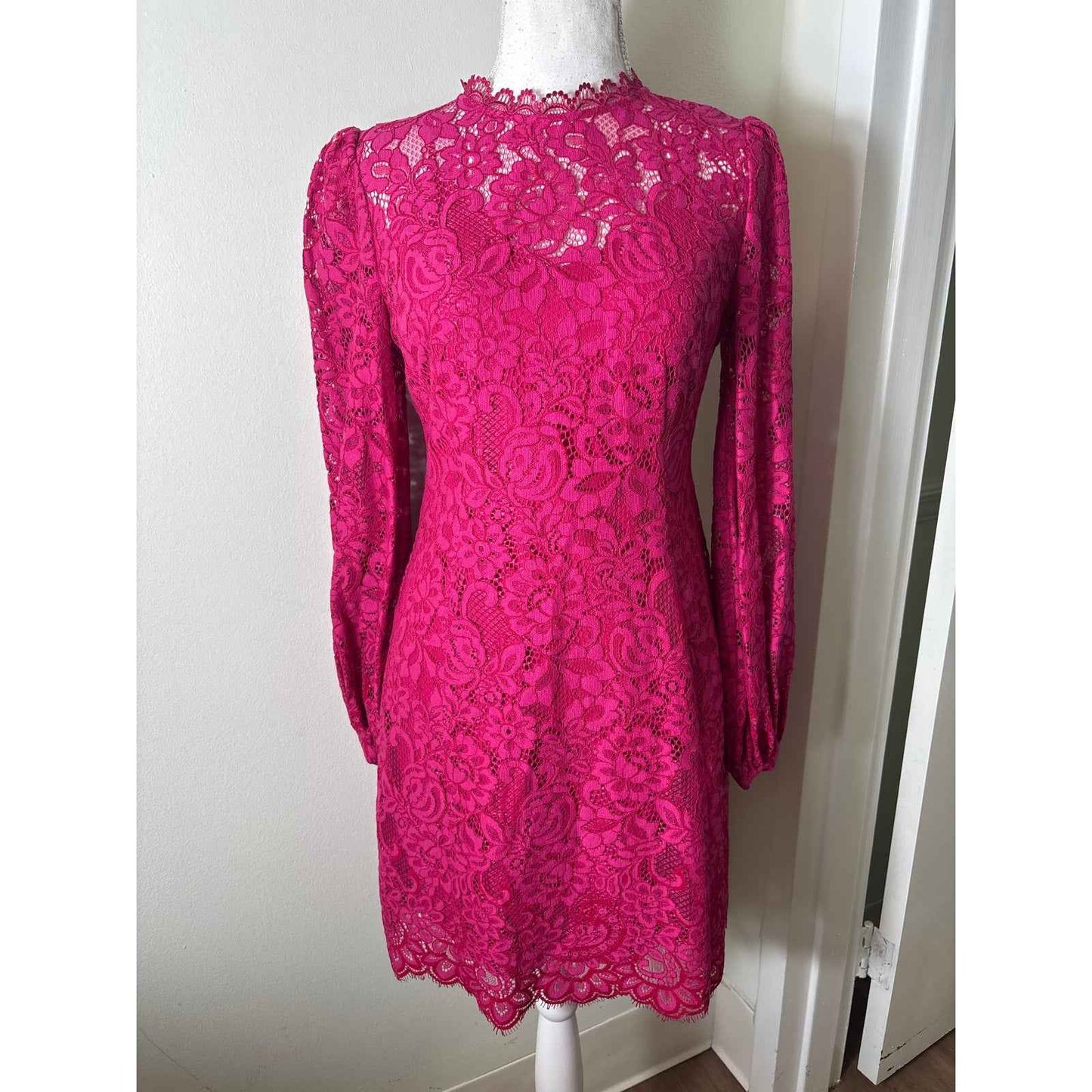 Kate Spade Hot Pink Long Sleeve Lace Mini Dress Sz 2