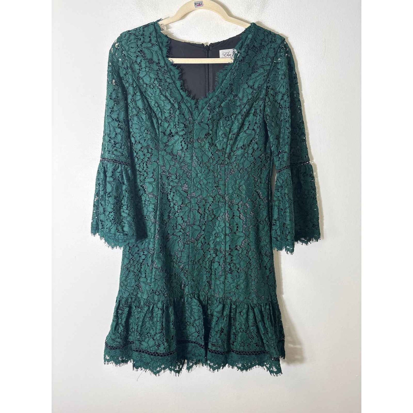 Eliza J Green Lace V Neck Cocktail Mini Dress Sz 4