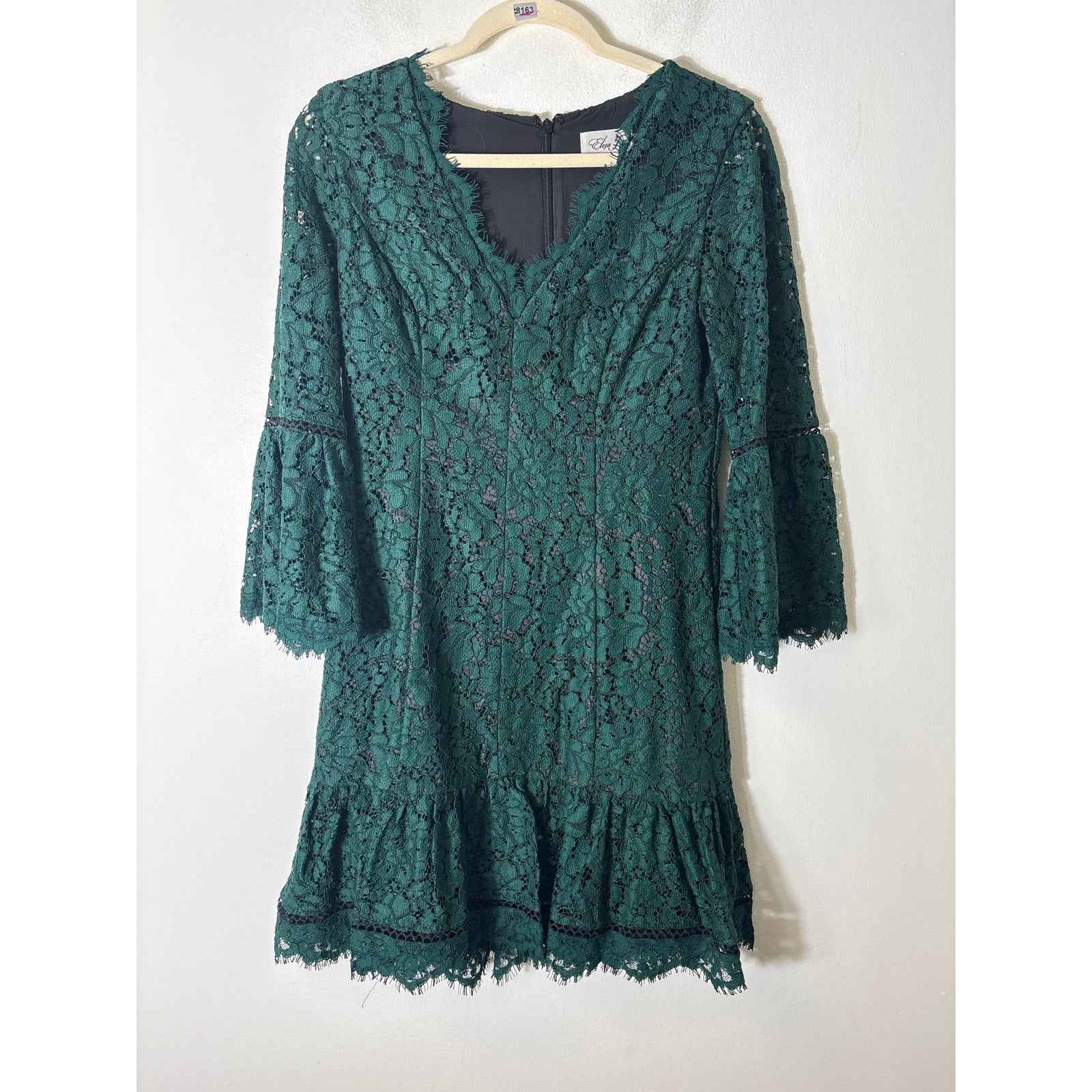 Eliza J Green Lace V Neck Cocktail Mini Dress Sz 4