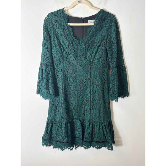 Eliza J Green Lace V Neck Cocktail Mini Dress Sz 4