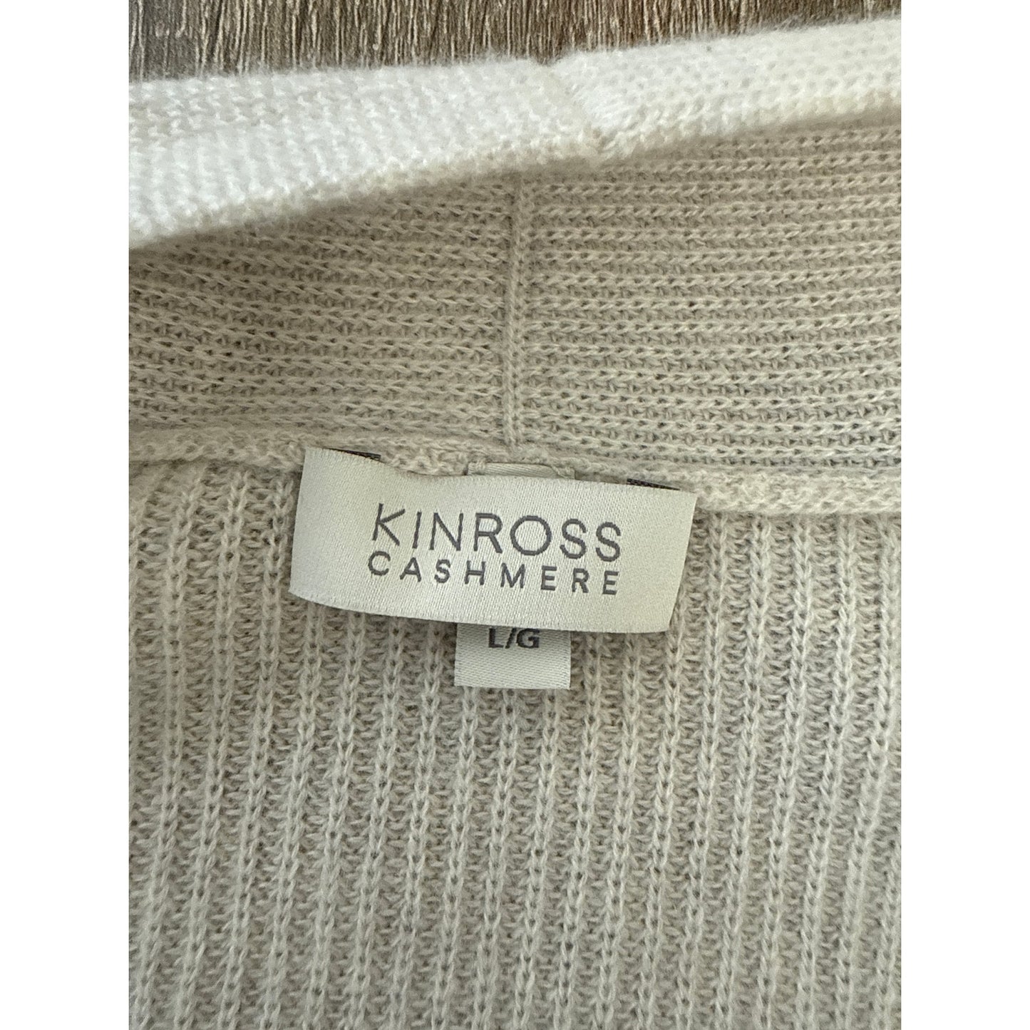 Kinross Light Gray and Cream Cashmere Cardigan Sz L