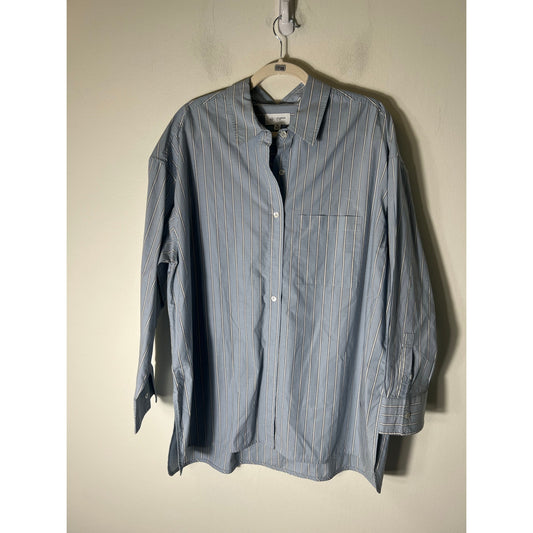 AG Light Blue White Stripe Long Sleeve Button Up Shirt Sz M