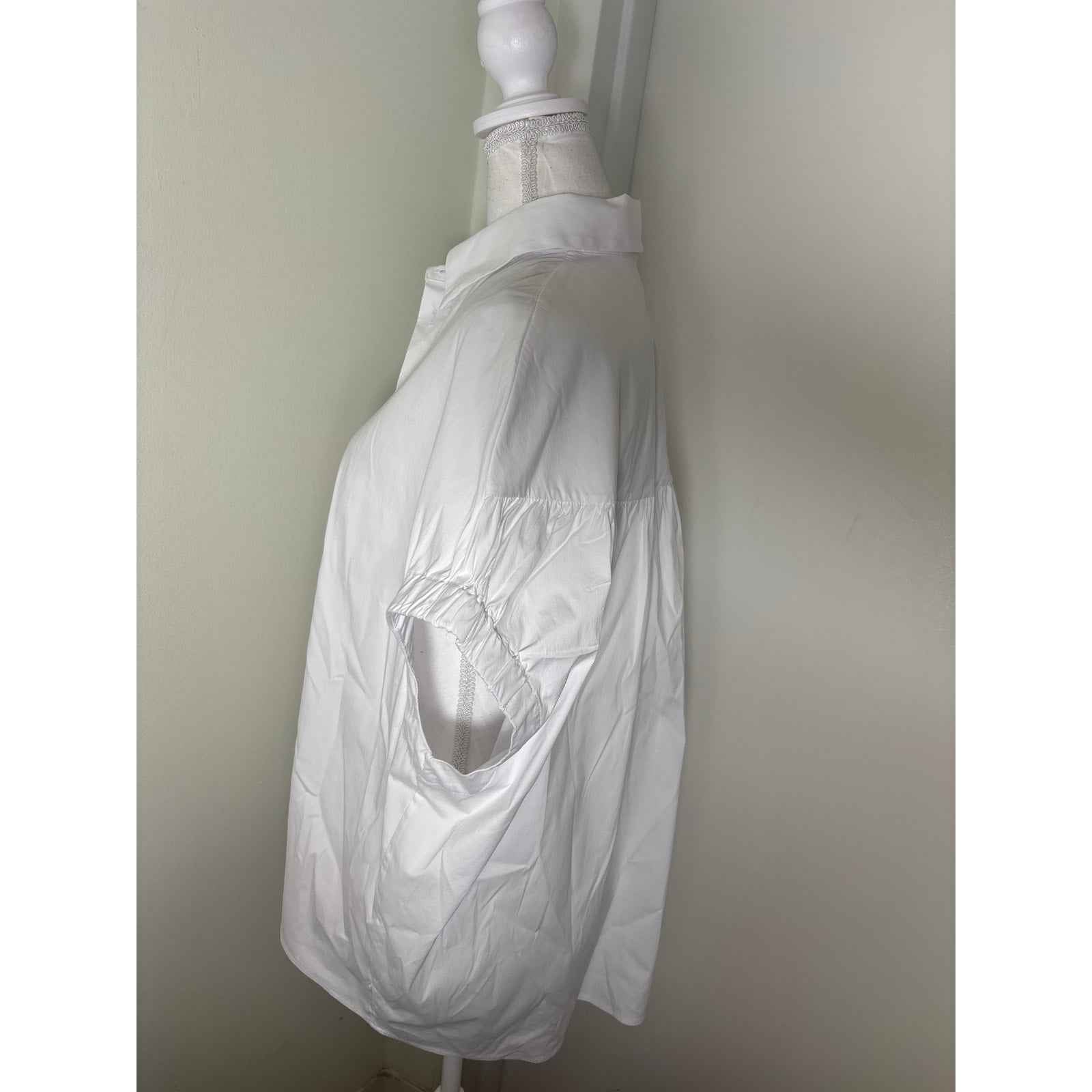 Pearl by Lela Rose White Sleeveless Button Up Cotton Shirt Sz M