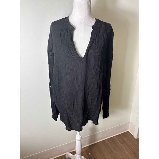 Brochu Walker Black Gauzy Long Sleeve V Neck Top Sz L