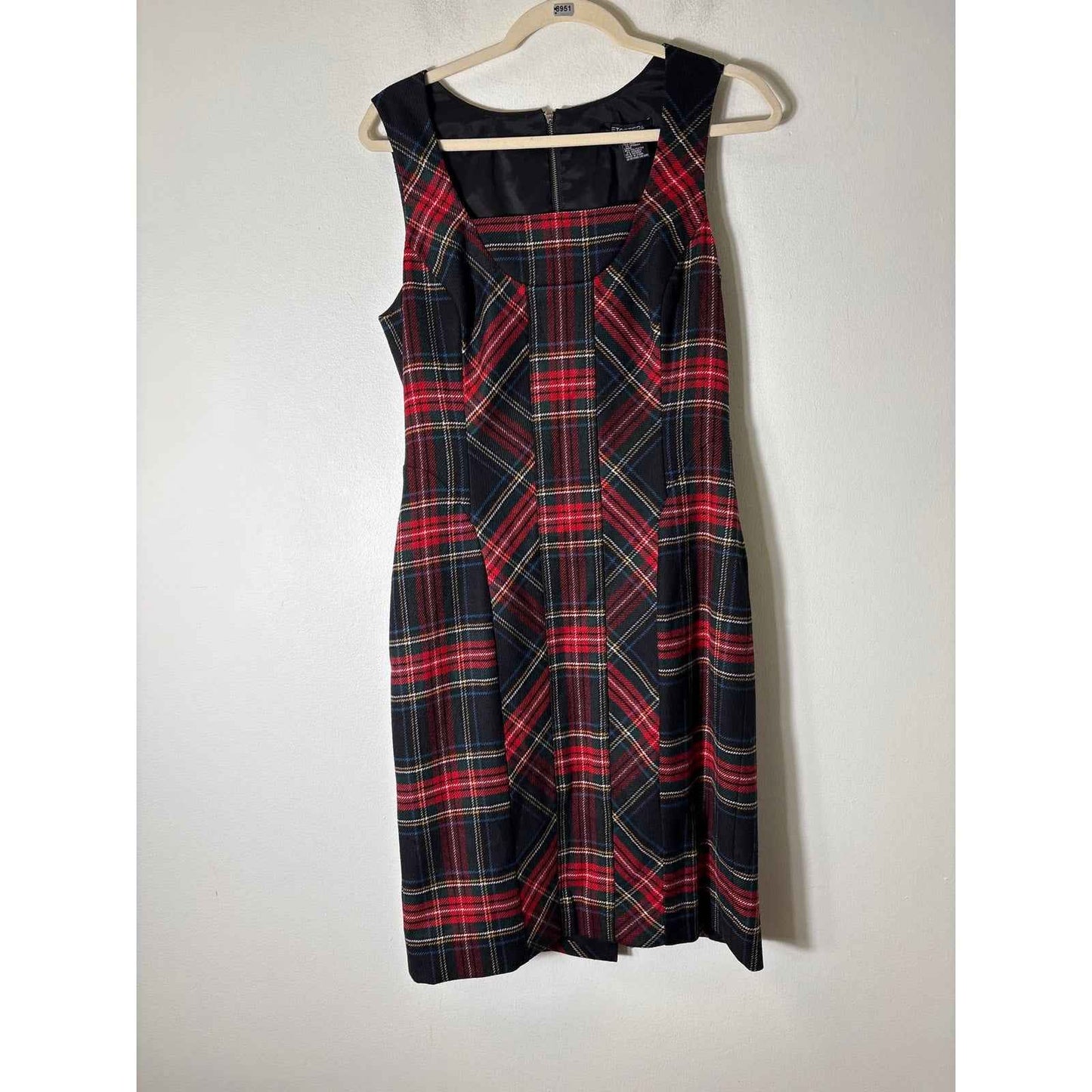 Etcetera Red Plaid Sleeveless Wool Blend Midi Dress Sz 8