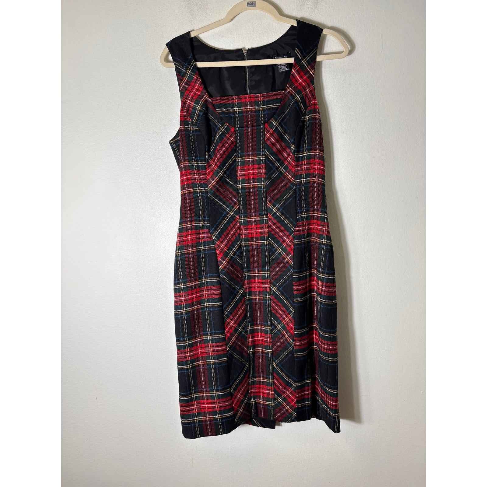 Etcetera Red Plaid Sleeveless Wool Blend Midi Dress Sz 8