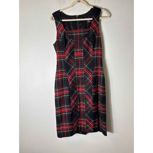 Etcetera Red Plaid Sleeveless Wool Blend Midi Dress Sz 8