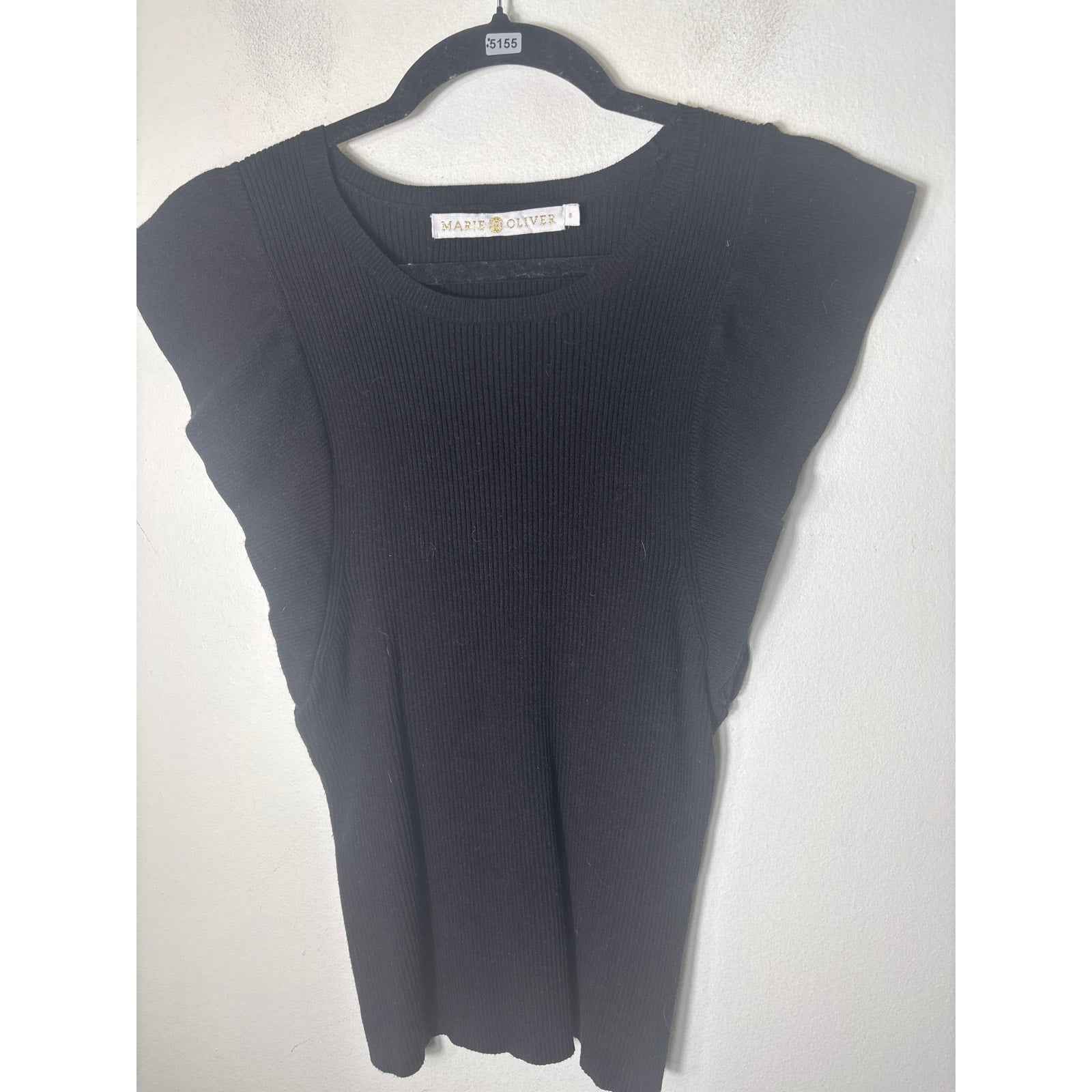 Marie Oliver Black Short Sleeve Ribbed Sweater Top sz S