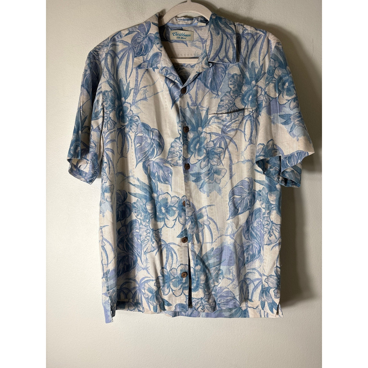 Mens Caribbean Silk Blend Collard shirt Sz L