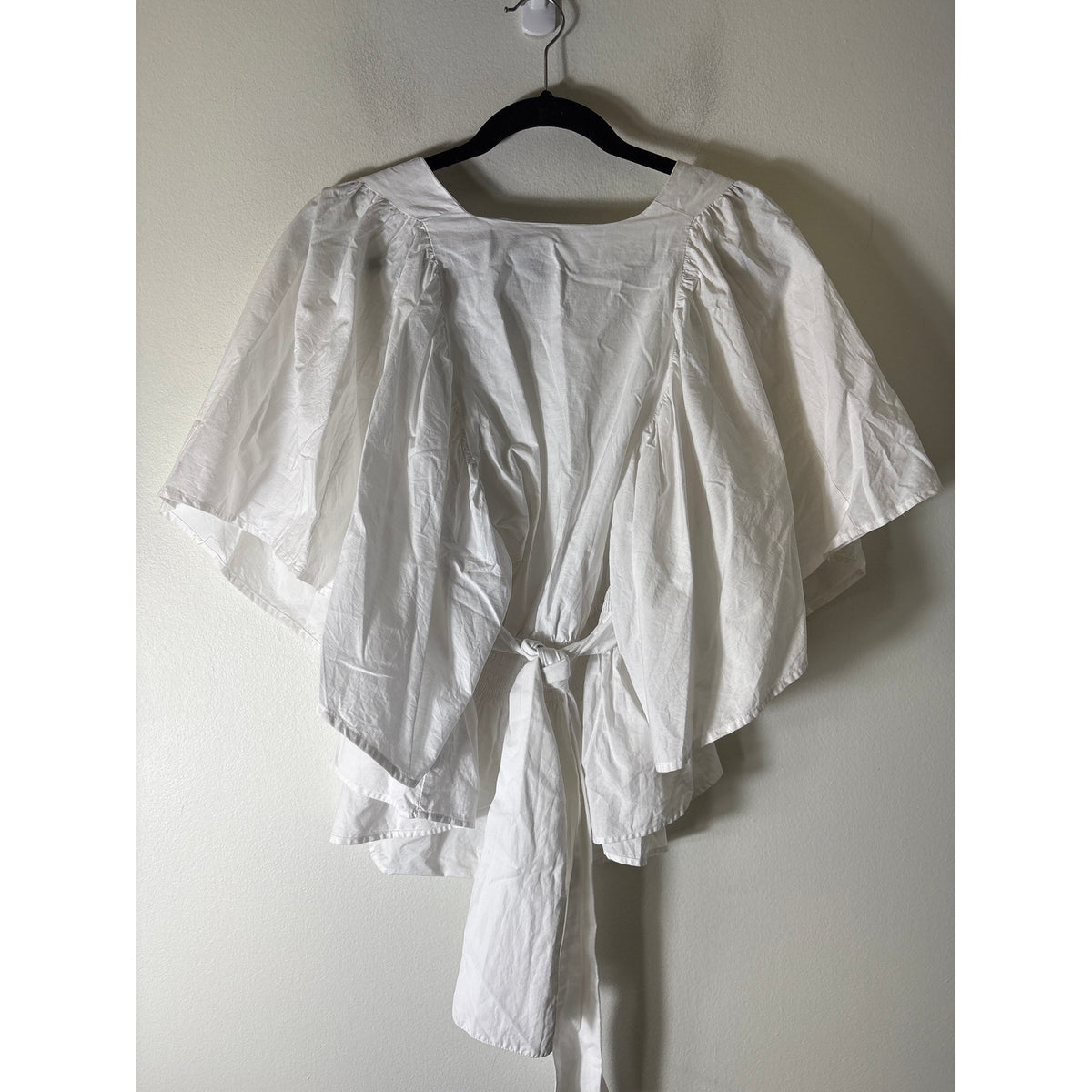 Zara Crisp White Bat Wing Sleeve Cotton Wrap Top Sz M