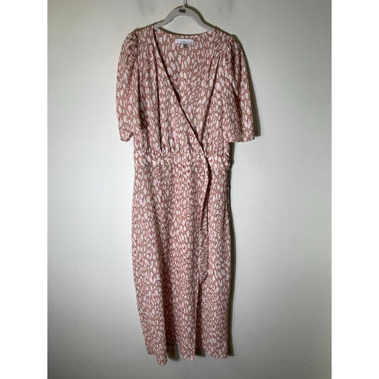 Fourteenth Place Tan Pink Half Sleeve V-Neck Maxi Dress Sz M