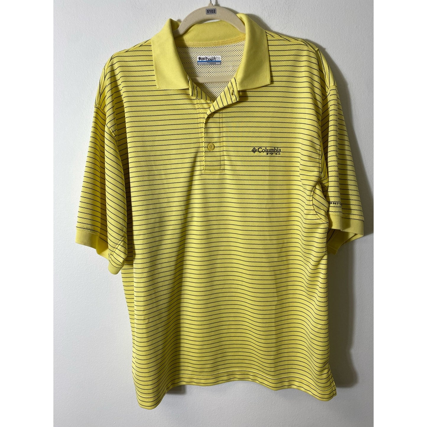 Men's Columbia PFG Yellow Striped Short Sleeve Polo Shirt Sz M