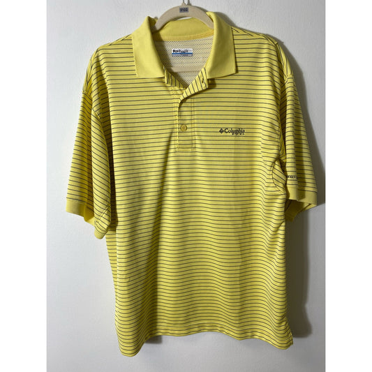 Men's Columbia PFG Yellow Striped Short Sleeve Polo Shirt Sz M