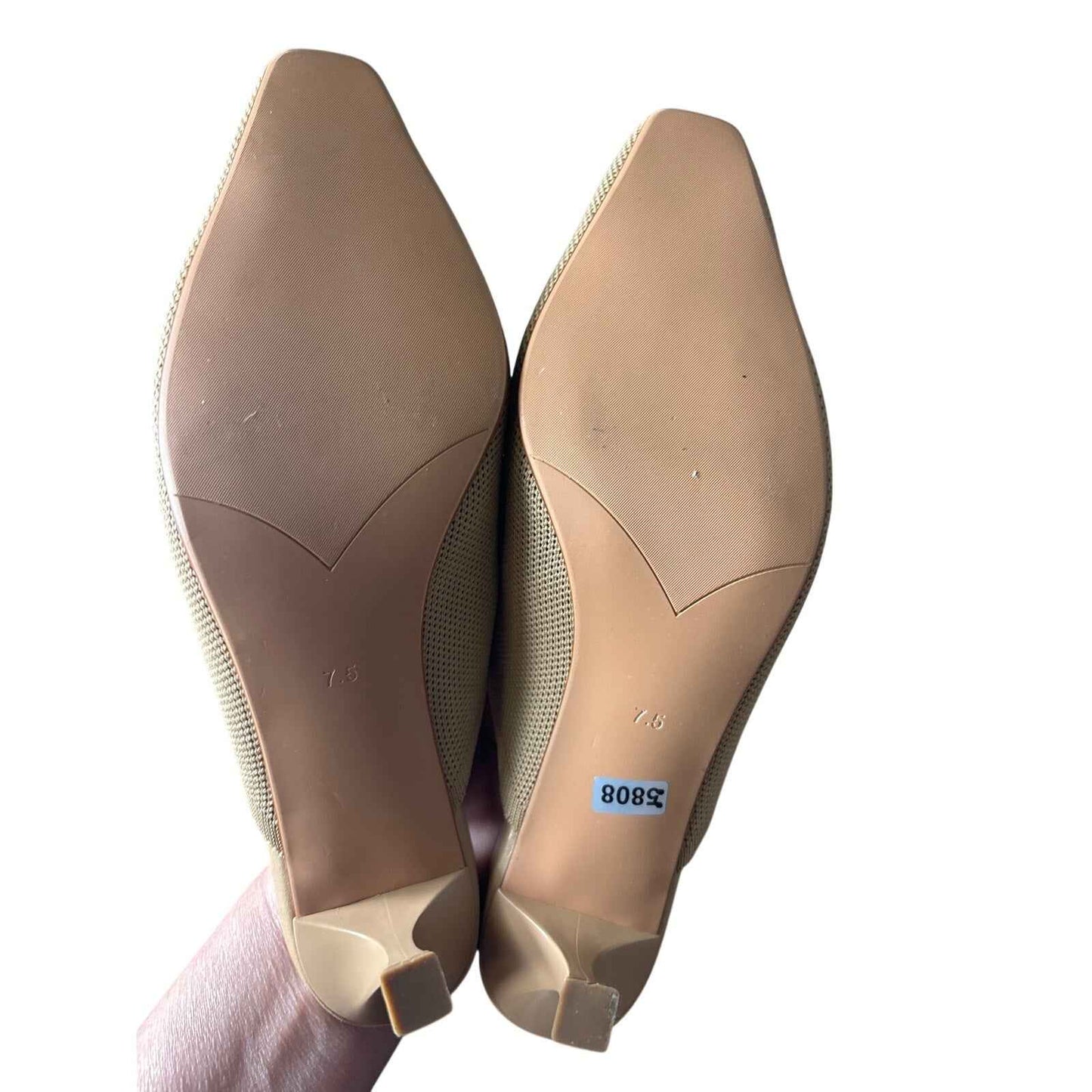 Newbella Tan Canvas Horsebit Kitten Heel Mule Sz 7.5