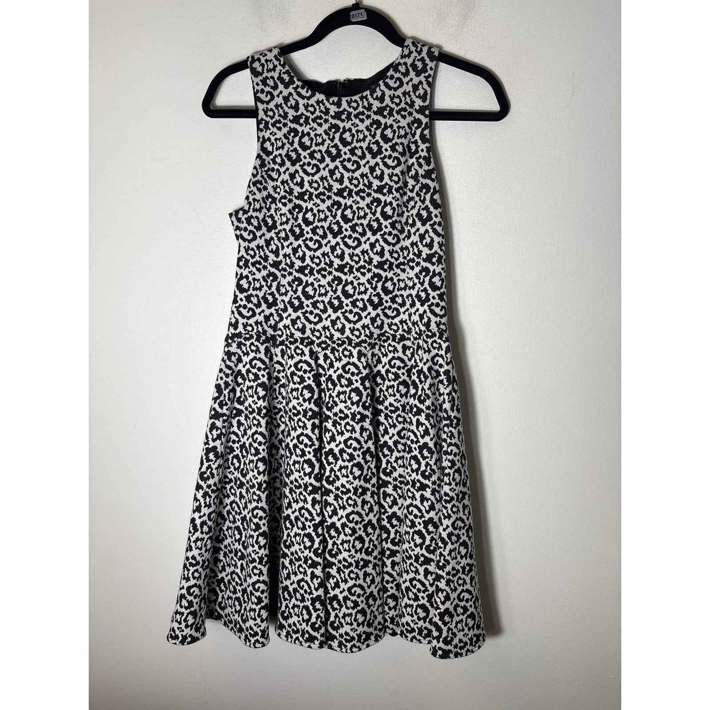 Tibi Black White Cheetah Print Sleeveless A-Line Mini Dress Sz S