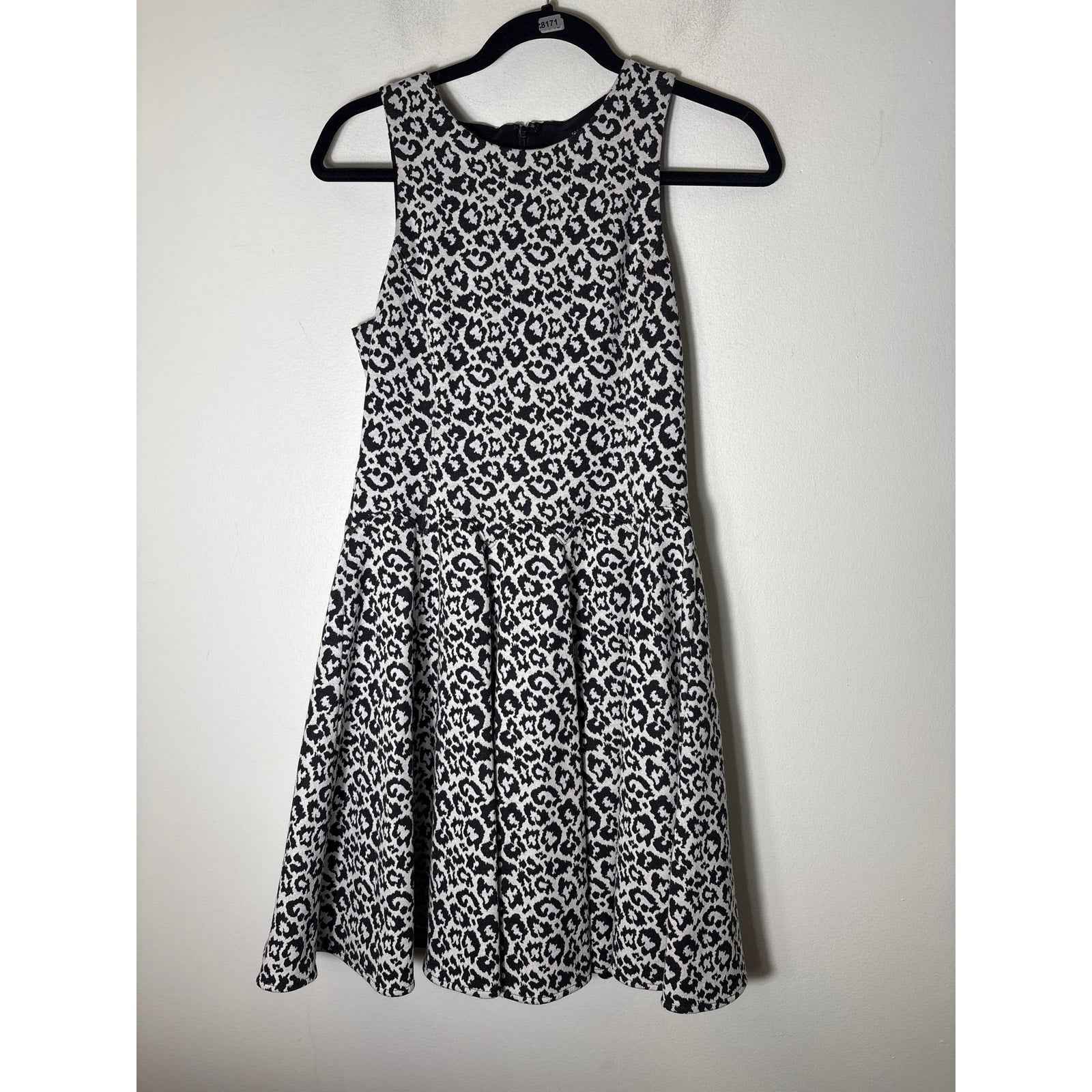 Tibi Black White Cheetah Print Sleeveless A-Line Mini Dress Sz S