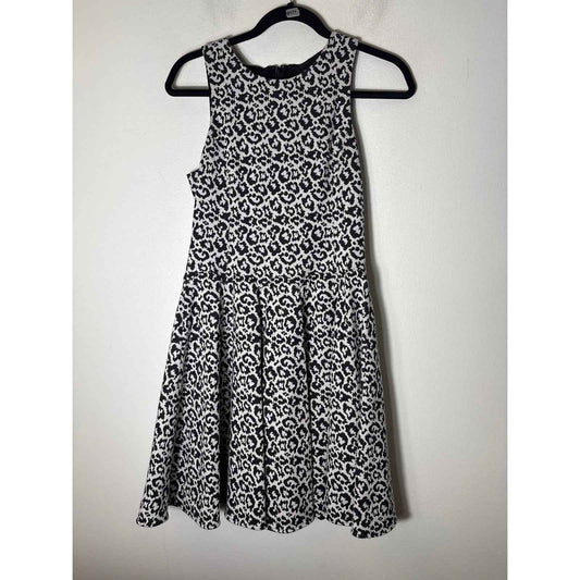 Tibi Black White Cheetah Print Sleeveless A-Line Mini Dress Sz S