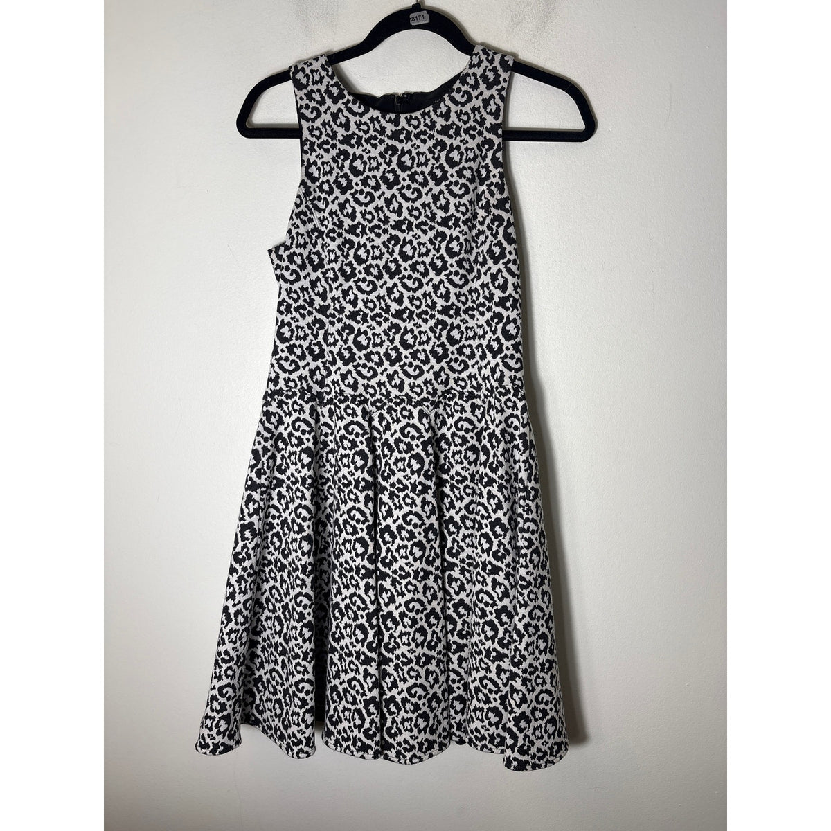 Tibi Black White Cheetah Print Sleeveless A-Line Mini Dress Sz S