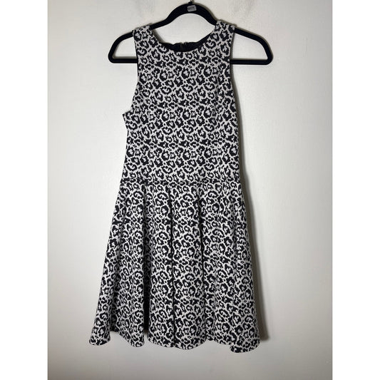 Tibi Black White Cheetah Print Sleeveless A-Line Mini Dress Sz S
