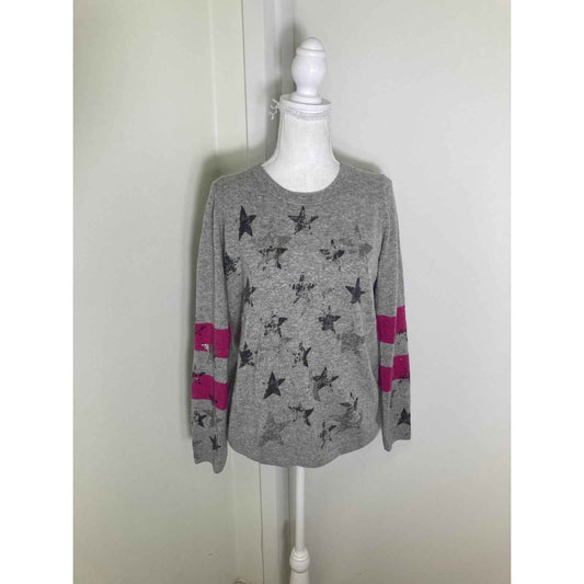 L+t Gray Star W Pink Stirpe Sleeve Sweater Sz M