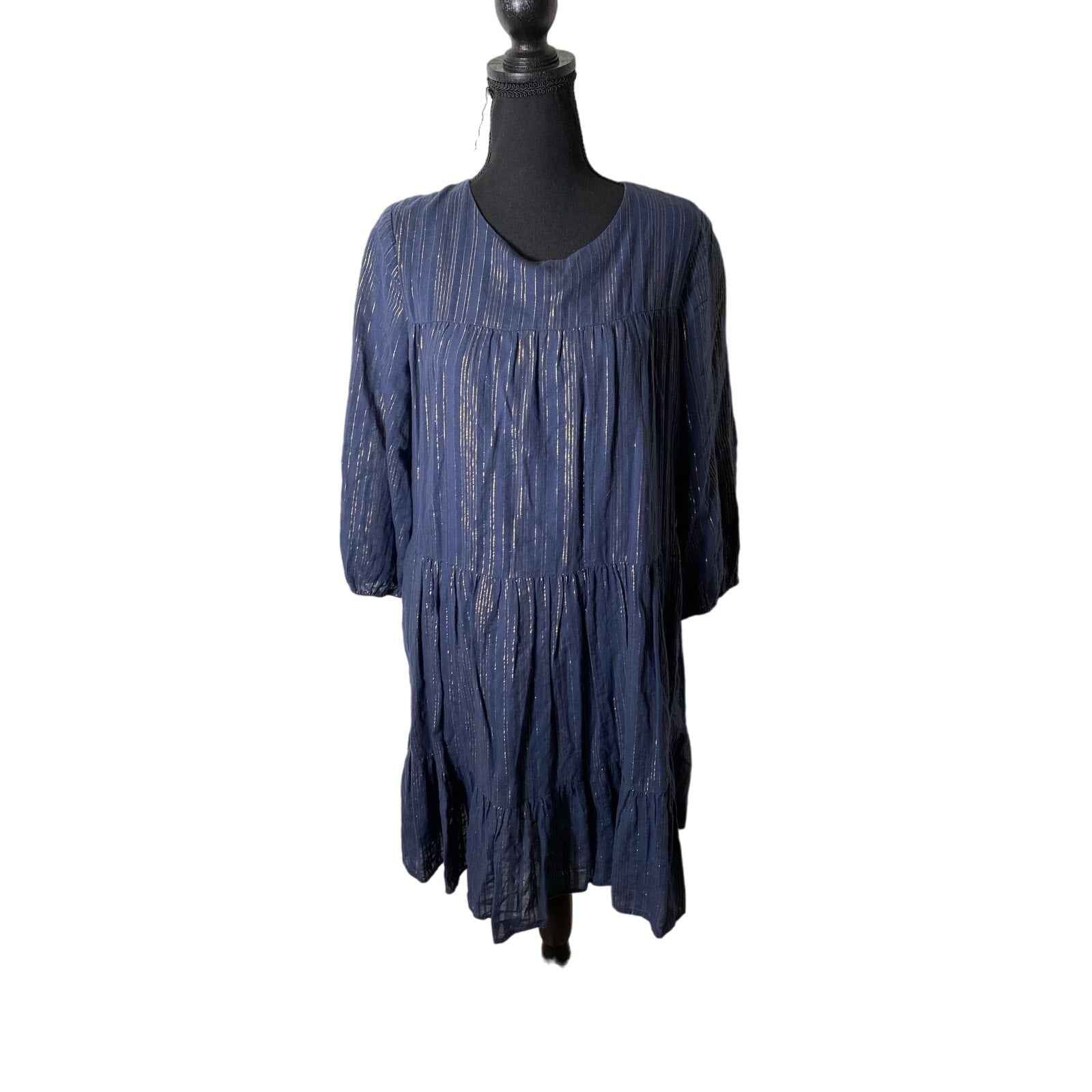 Trovata Birds of Paradis Blue Knee Length A-Line Dress Sz M