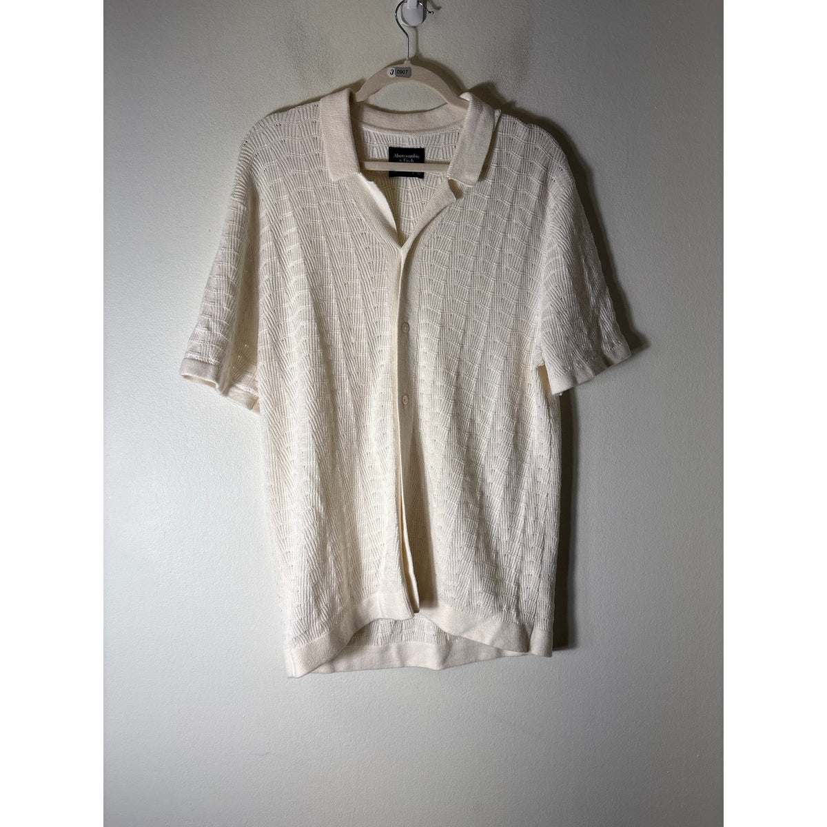 Mens Abercrombie & Fitch Cream Button Up Knit Sweater Top Sz M