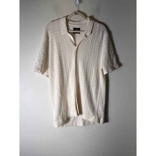 Mens Abercrombie & Fitch Cream Button Up Knit Sweater Top Sz M