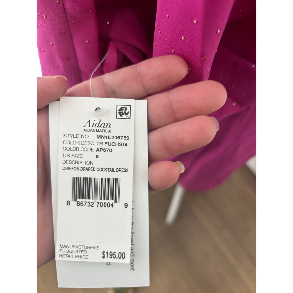 NWT Aidan by Aidan Mattox Fushia Draped Cocktail Dress Sz 6