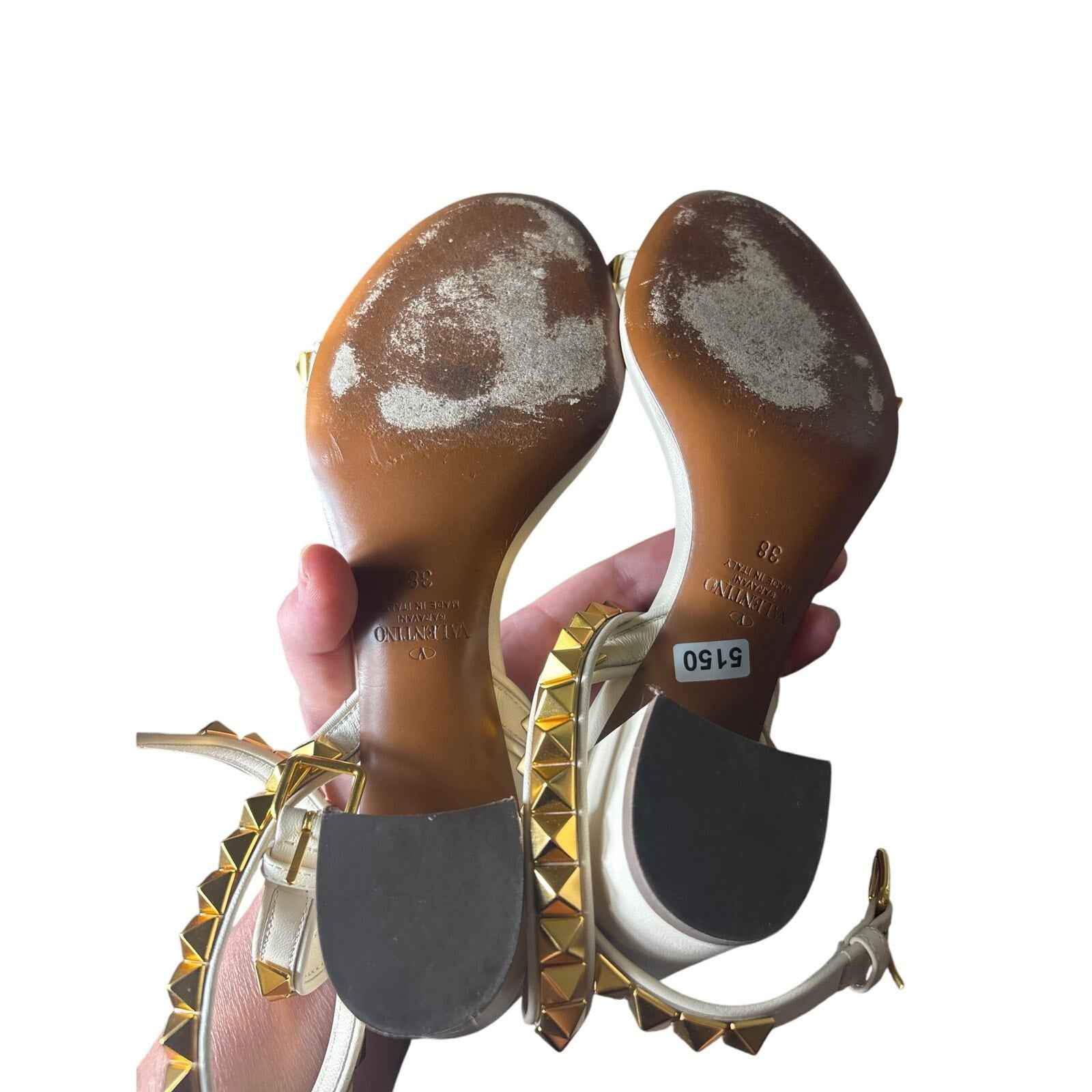 Valentino Garavani White and Gold Strappy Sandal Sz 38